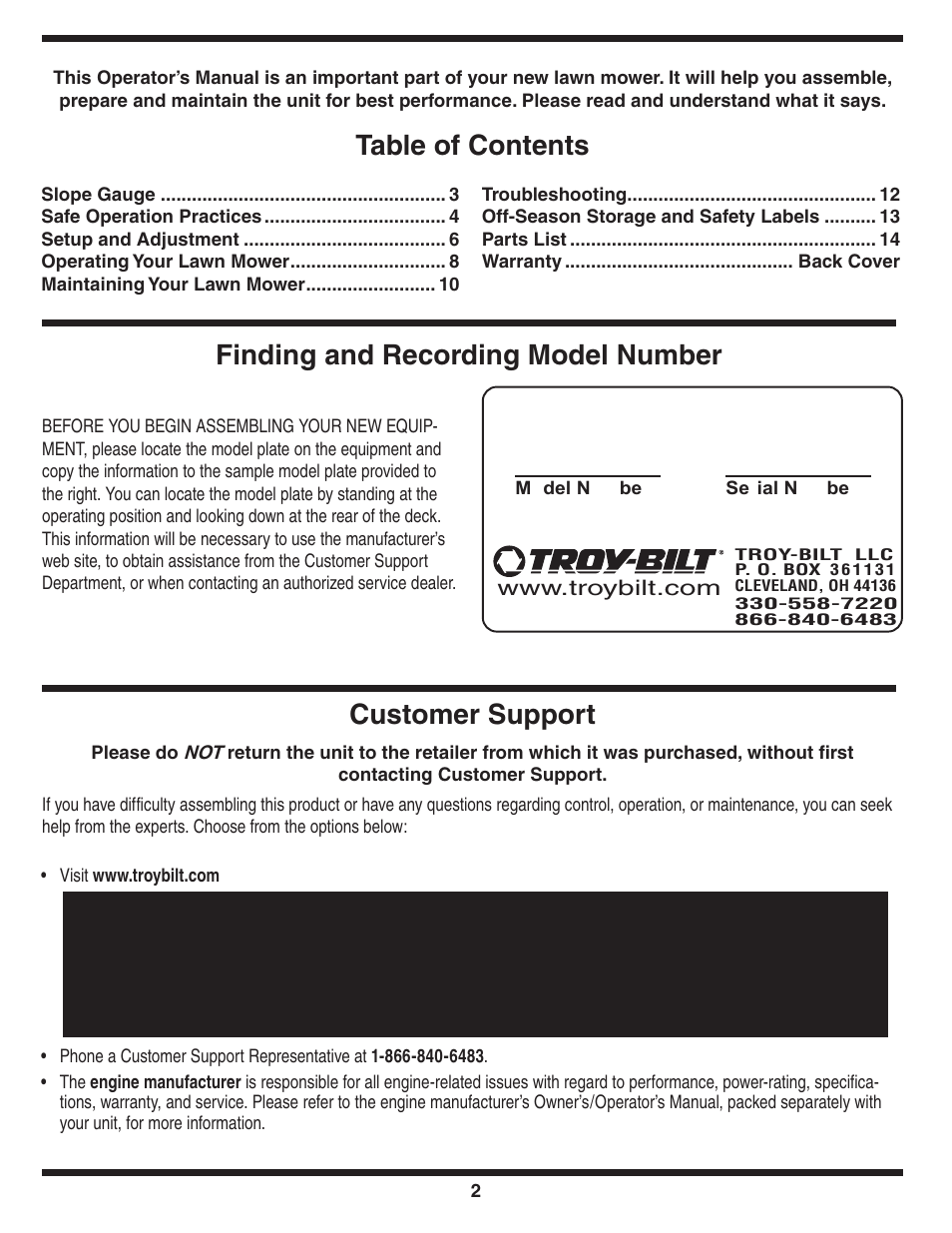 Troy-Bilt 449 User Manual | Page 2 / 16