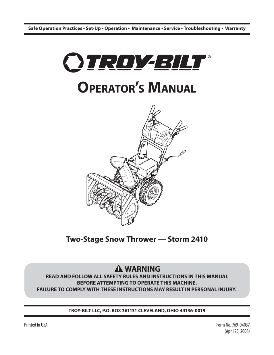 Troy-Bilt Storm 2410 User Manual | 60 pages