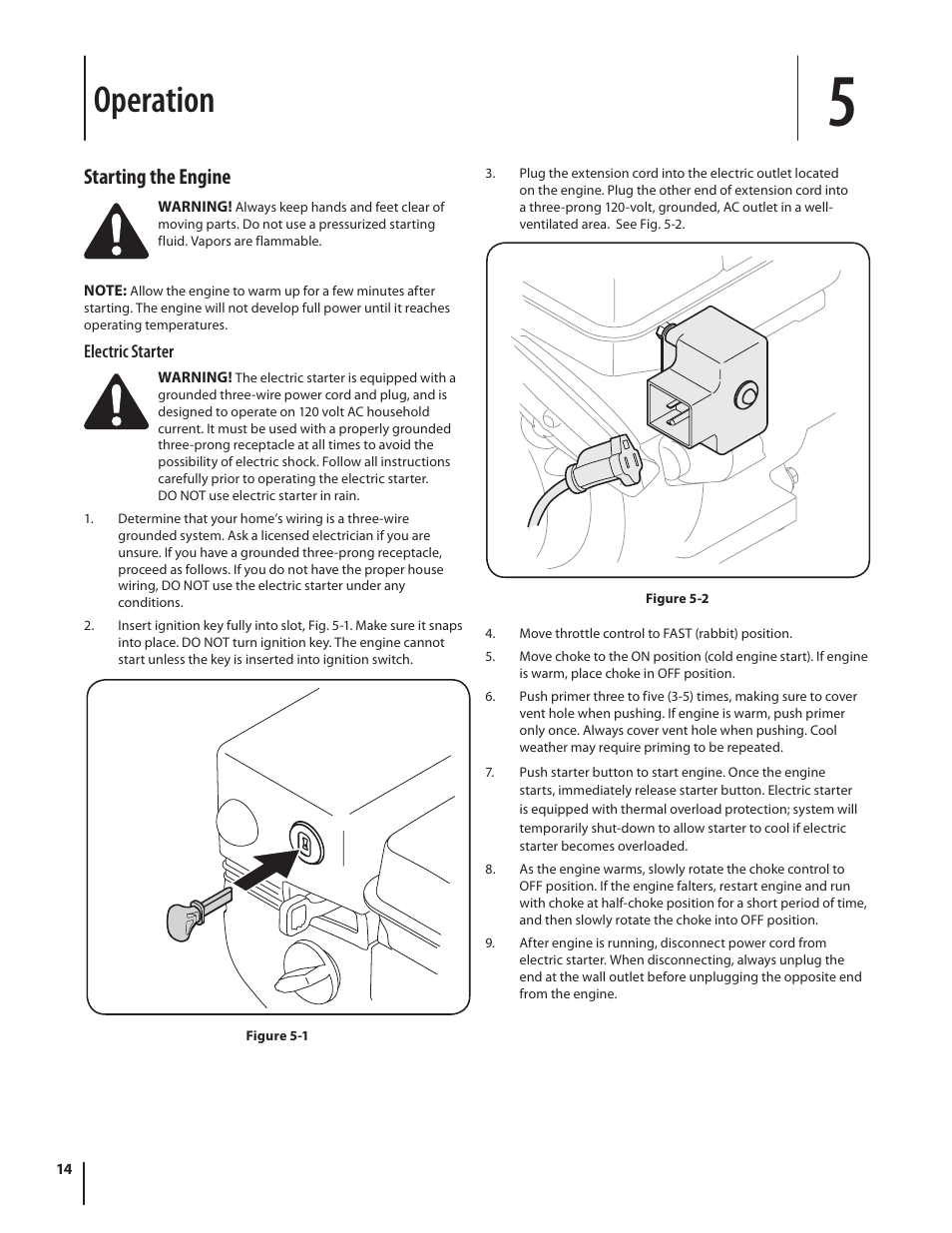 Operation, Starting the engine | Troy-Bilt Storm 2410 User Manual | Page 14 / 60