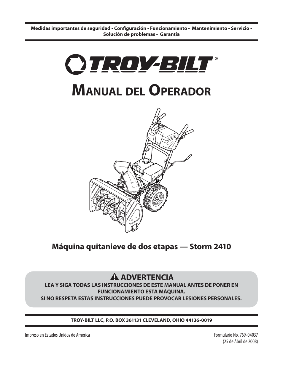 Anual, Perador | Troy-Bilt Storm 2410 User Manual | Page 31 / 60