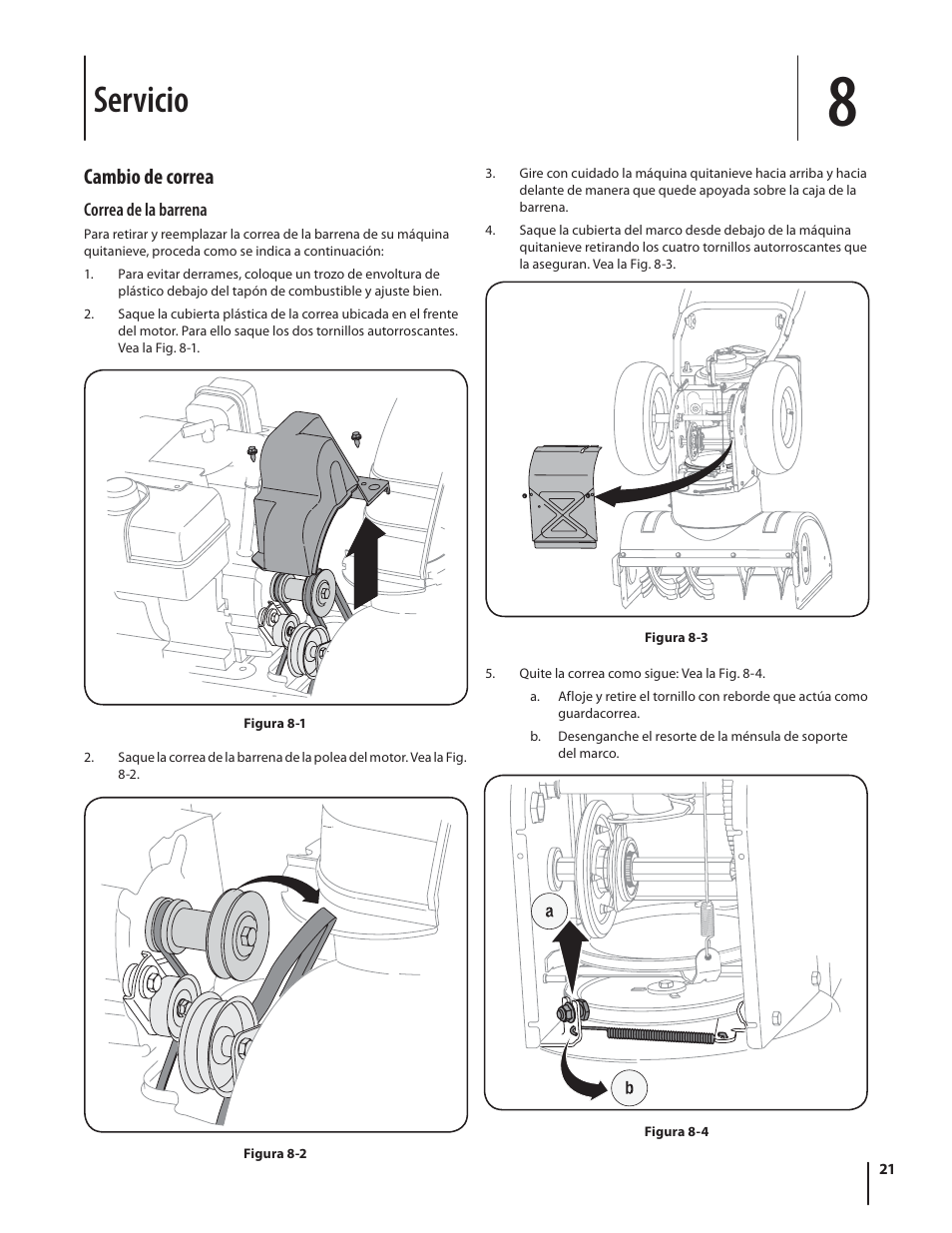 Servicio, Cambio de correa | Troy-Bilt Storm 2410 User Manual | Page 51 / 60