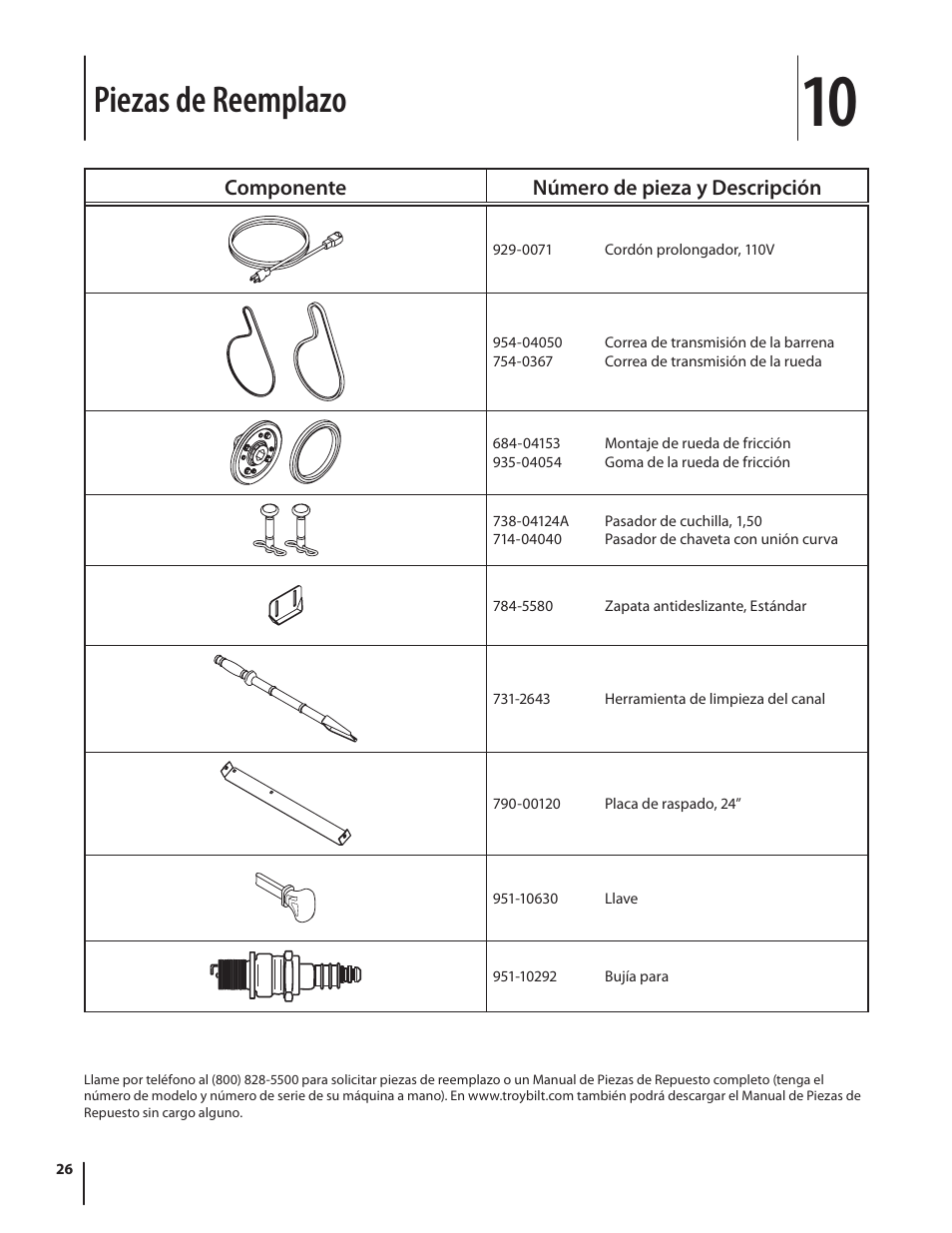 Piezas de reemplazo | Troy-Bilt Storm 2410 User Manual | Page 56 / 60