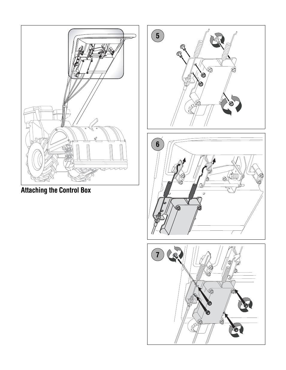 Attaching the control box | Troy-Bilt 654J User Manual | Page 7 / 32