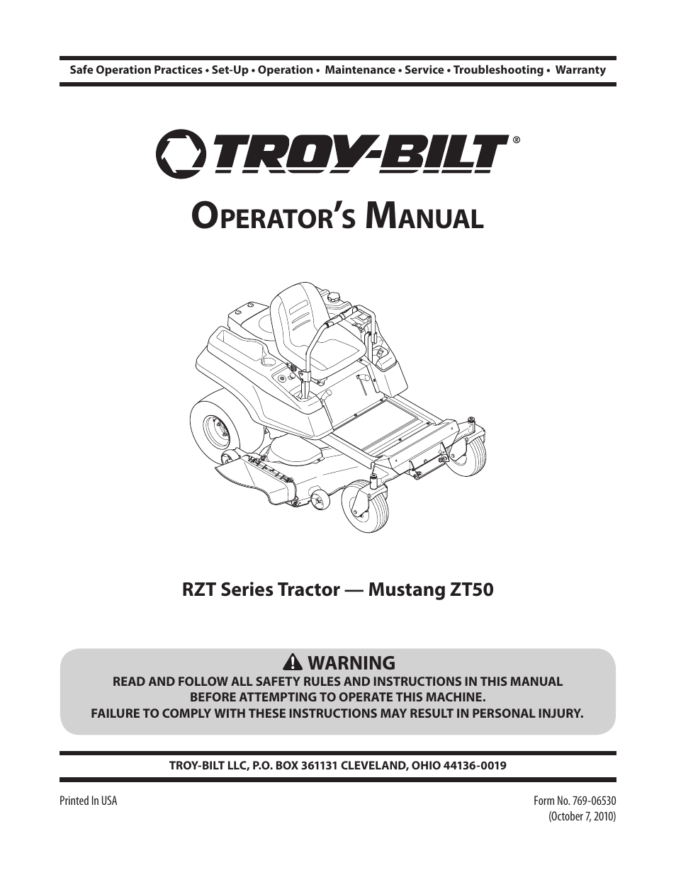 Troy-Bilt RZT MUSTANG ZT50 User Manual | 76 pages