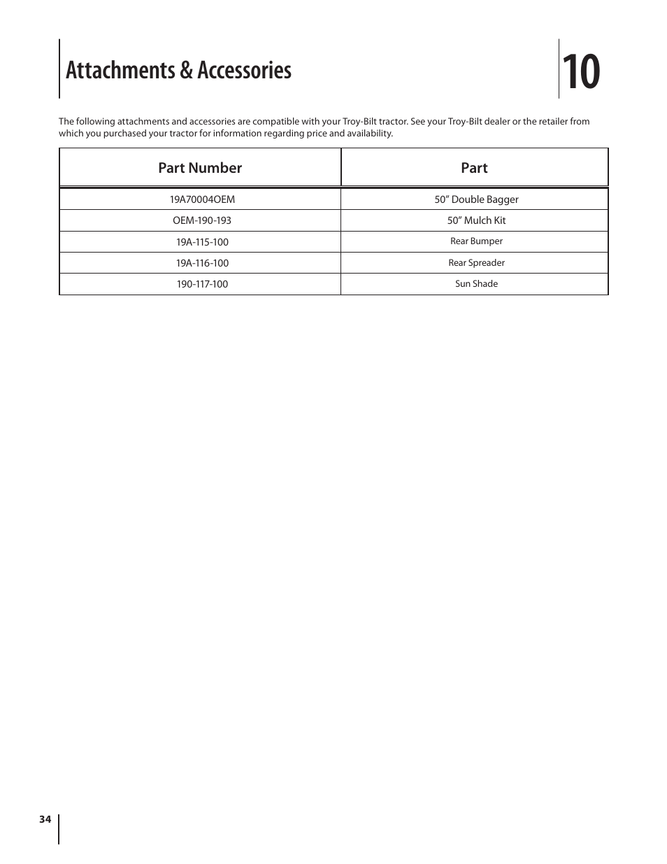 Attachments & accessories | Troy-Bilt RZT MUSTANG ZT50 User Manual | Page 34 / 76