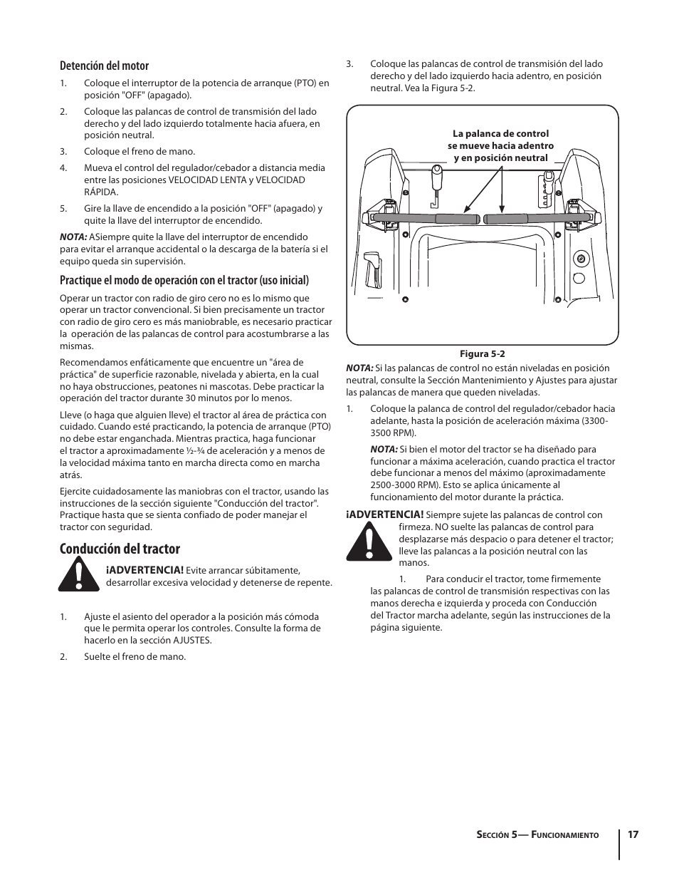 Conducción del tractor, Detención del motor | Troy-Bilt RZT MUSTANG ZT50 User Manual | Page 57 / 76