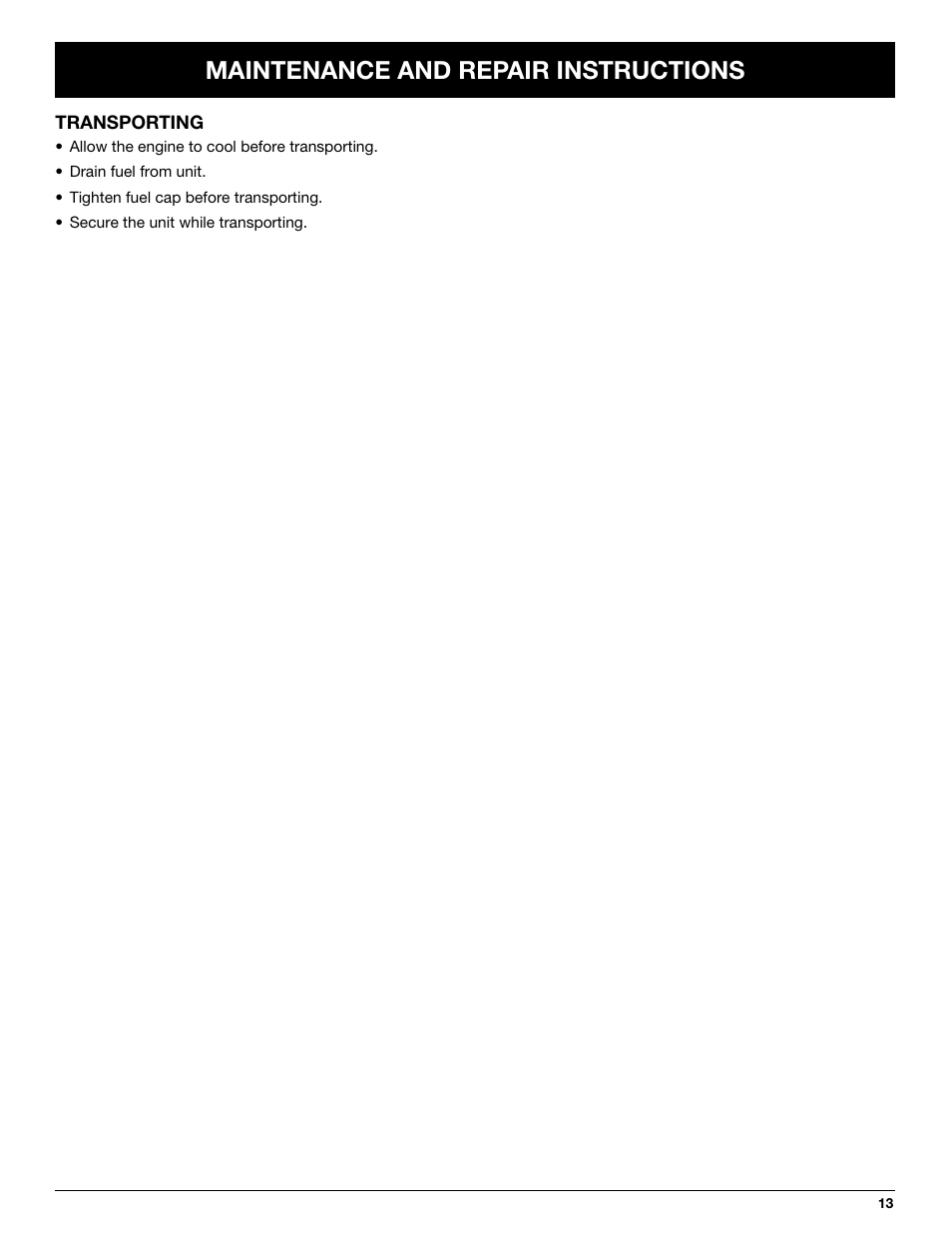 Maintenance and repair instructions | Troy-Bilt TB250B User Manual | Page 13 / 56