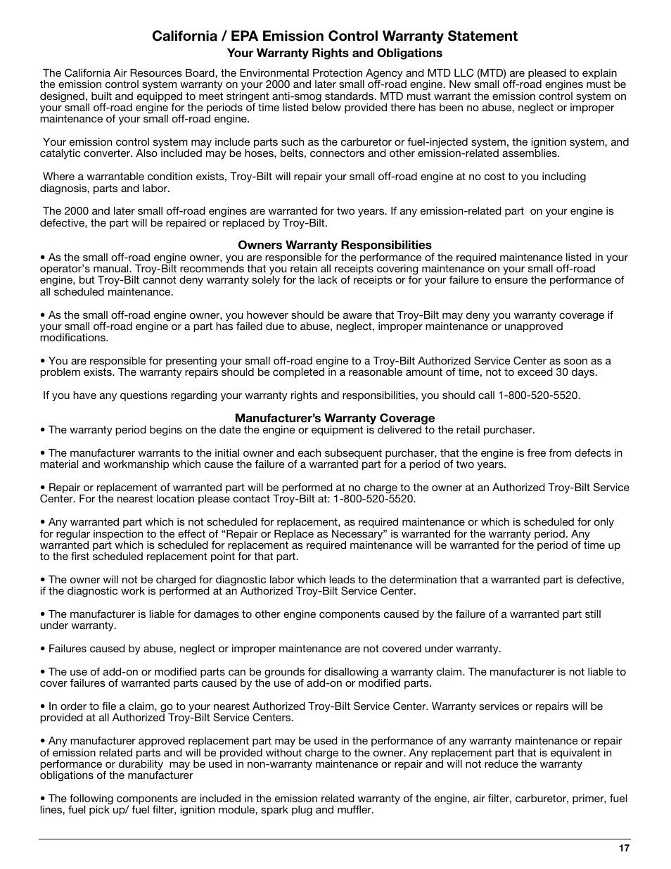 Troy-Bilt TB250B User Manual | Page 17 / 56