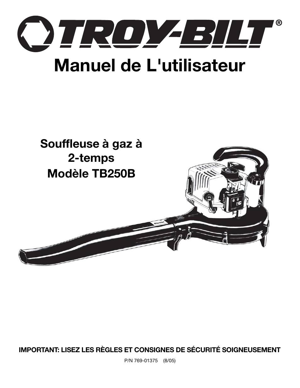 Manuel de l'utilisateur | Troy-Bilt TB250B User Manual | Page 19 / 56