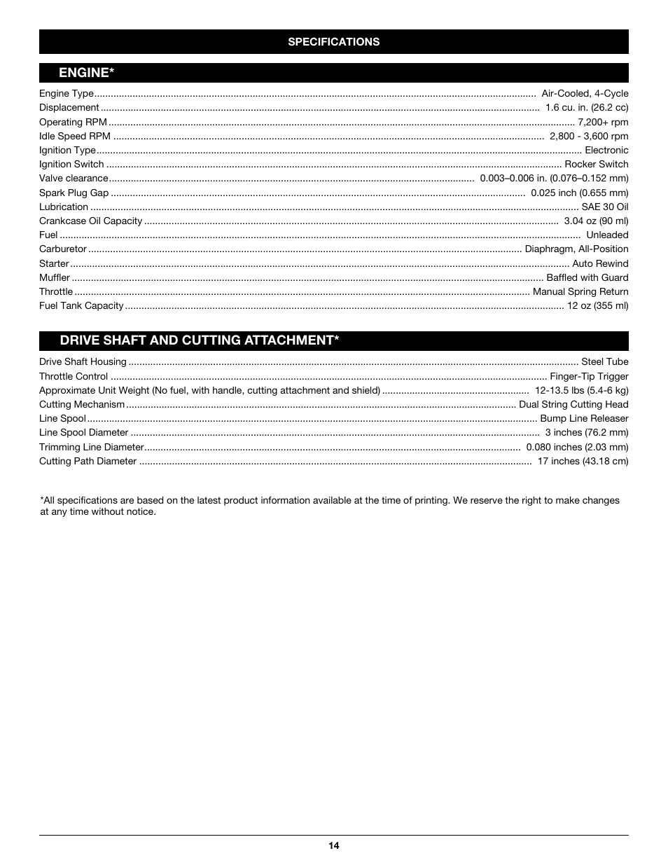 Engine* drive shaft and cutting attachment | Troy-Bilt TB26CO User Manual | Page 14 / 52