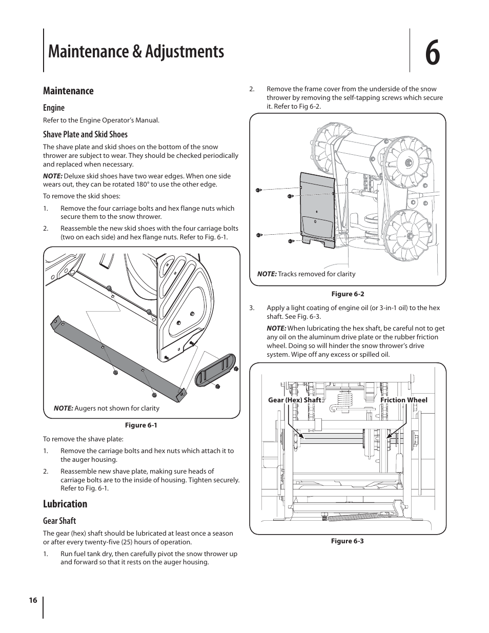 Maintenance & adjustments, Maintenance, Lubrication | Troy-Bilt STORM TRACKER 2690XP User Manual | Page 16 / 52