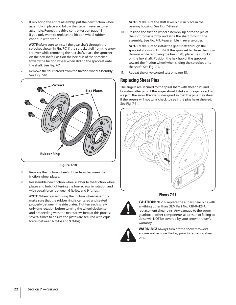 Replacing shear pins | Troy-Bilt STORM TRACKER 2690XP User Manual | Page 22 / 52