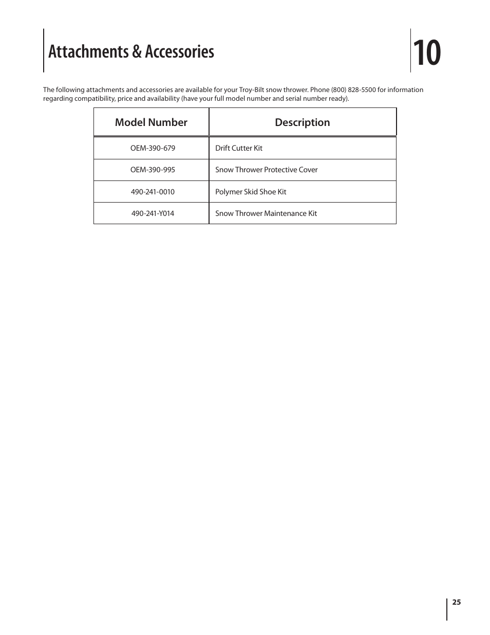 Attachments & accessories | Troy-Bilt STORM TRACKER 2690XP User Manual | Page 25 / 52