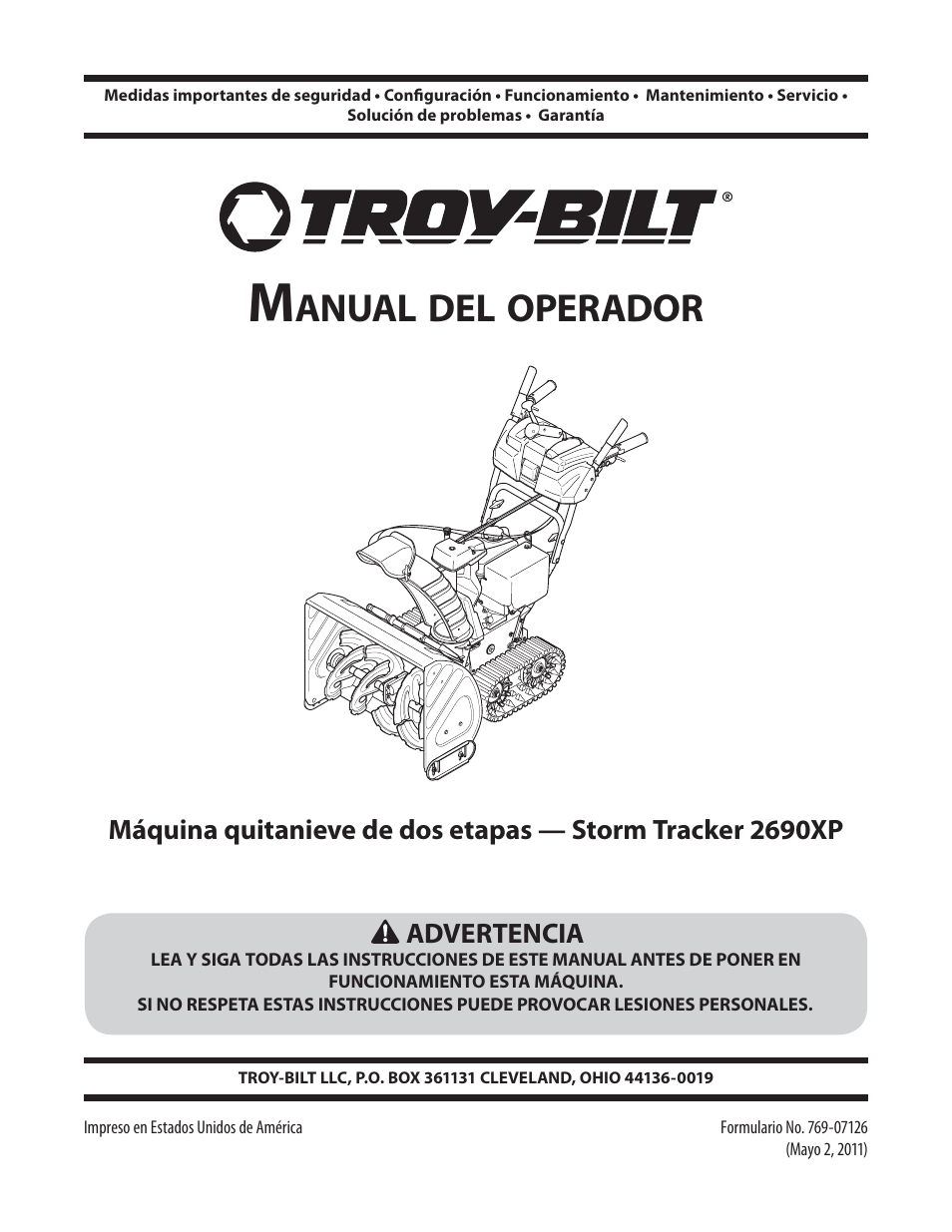 Anual, Operador | Troy-Bilt STORM TRACKER 2690XP User Manual | Page 27 / 52