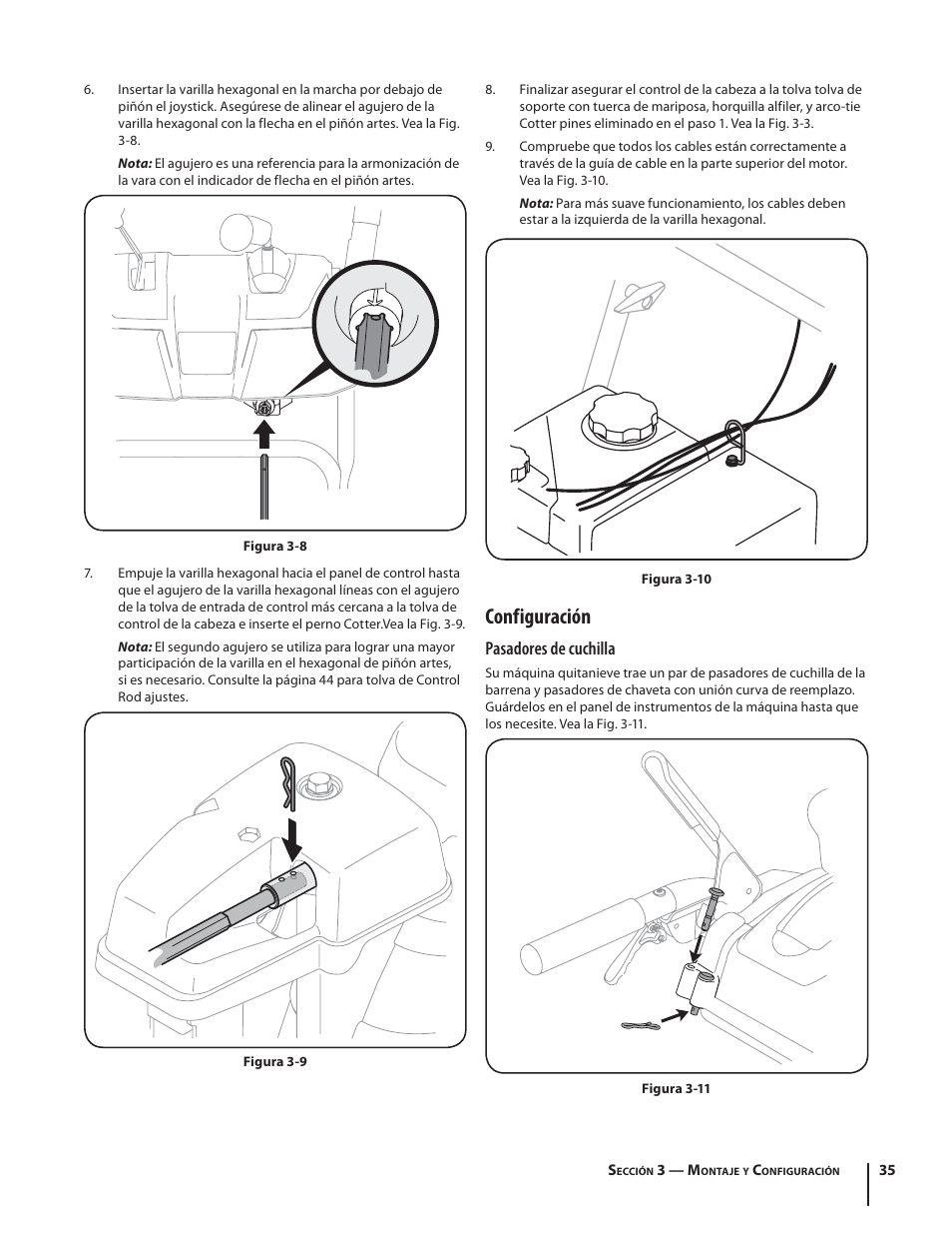 Configuración, Pasadores de cuchilla | Troy-Bilt STORM TRACKER 2690XP User Manual | Page 35 / 52