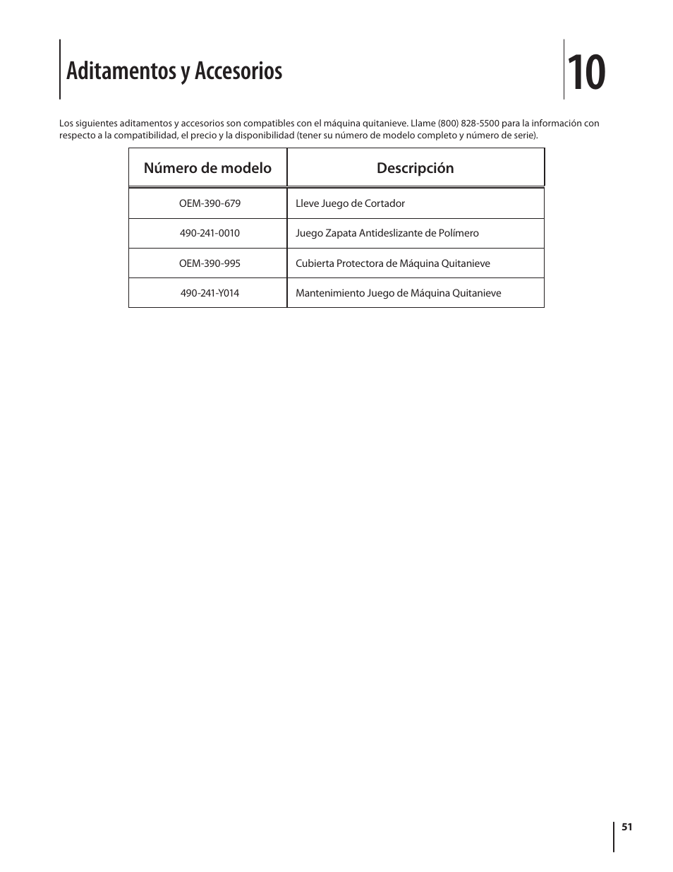 Aditamentos y accesorios | Troy-Bilt STORM TRACKER 2690XP User Manual | Page 51 / 52