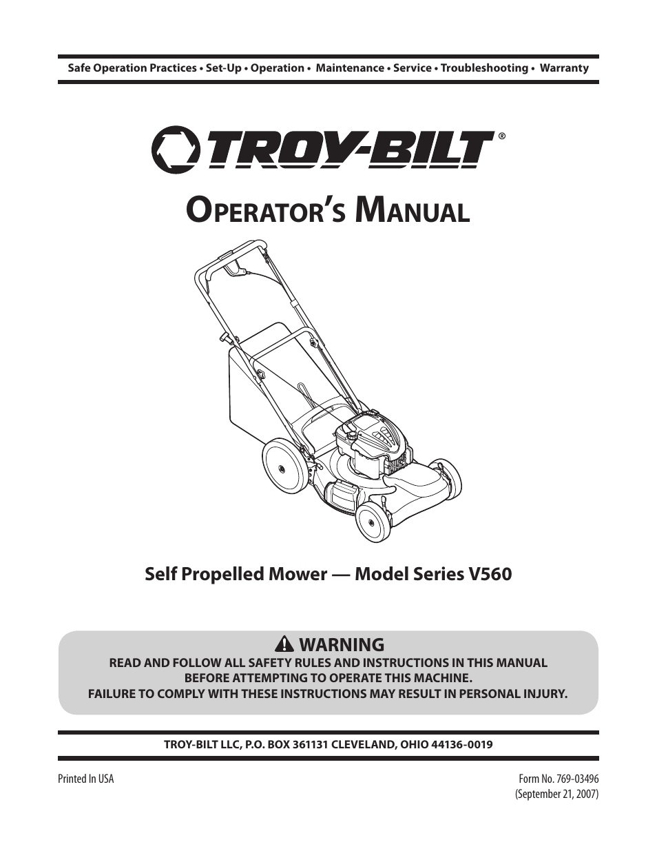 Troy-Bilt V560 User Manual | 44 pages