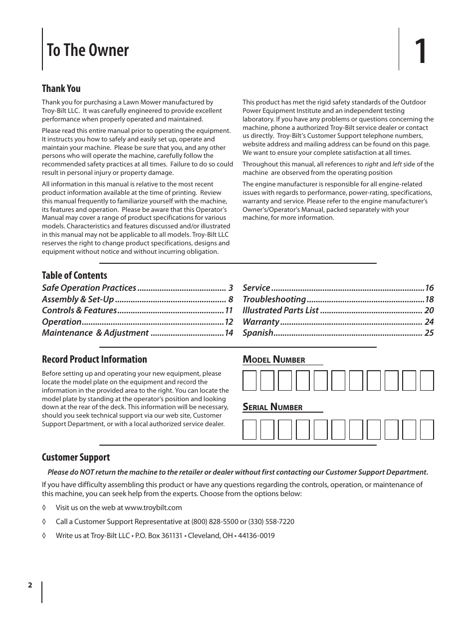 Troy-Bilt V560 User Manual | Page 2 / 44