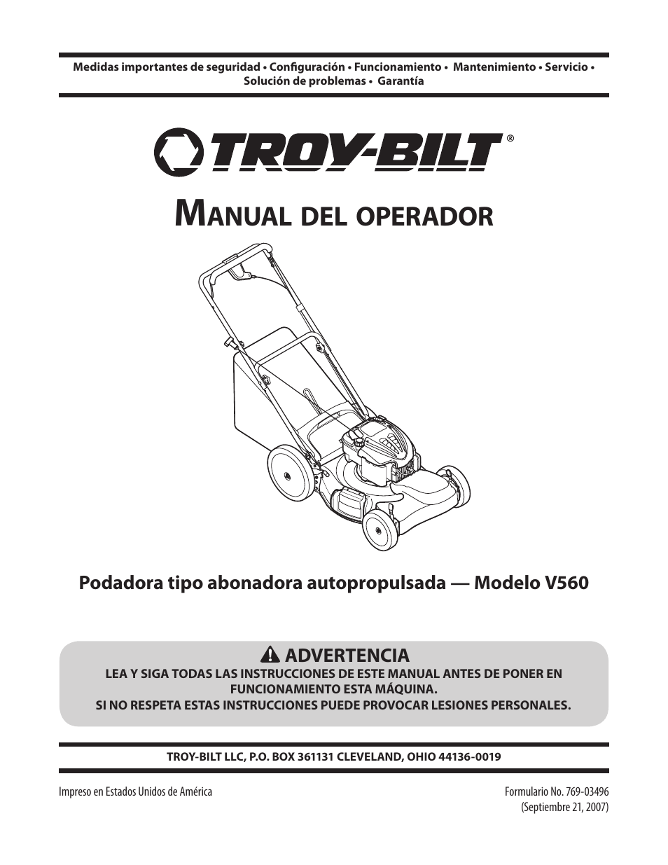 Anual, Operador | Troy-Bilt V560 User Manual | Page 25 / 44