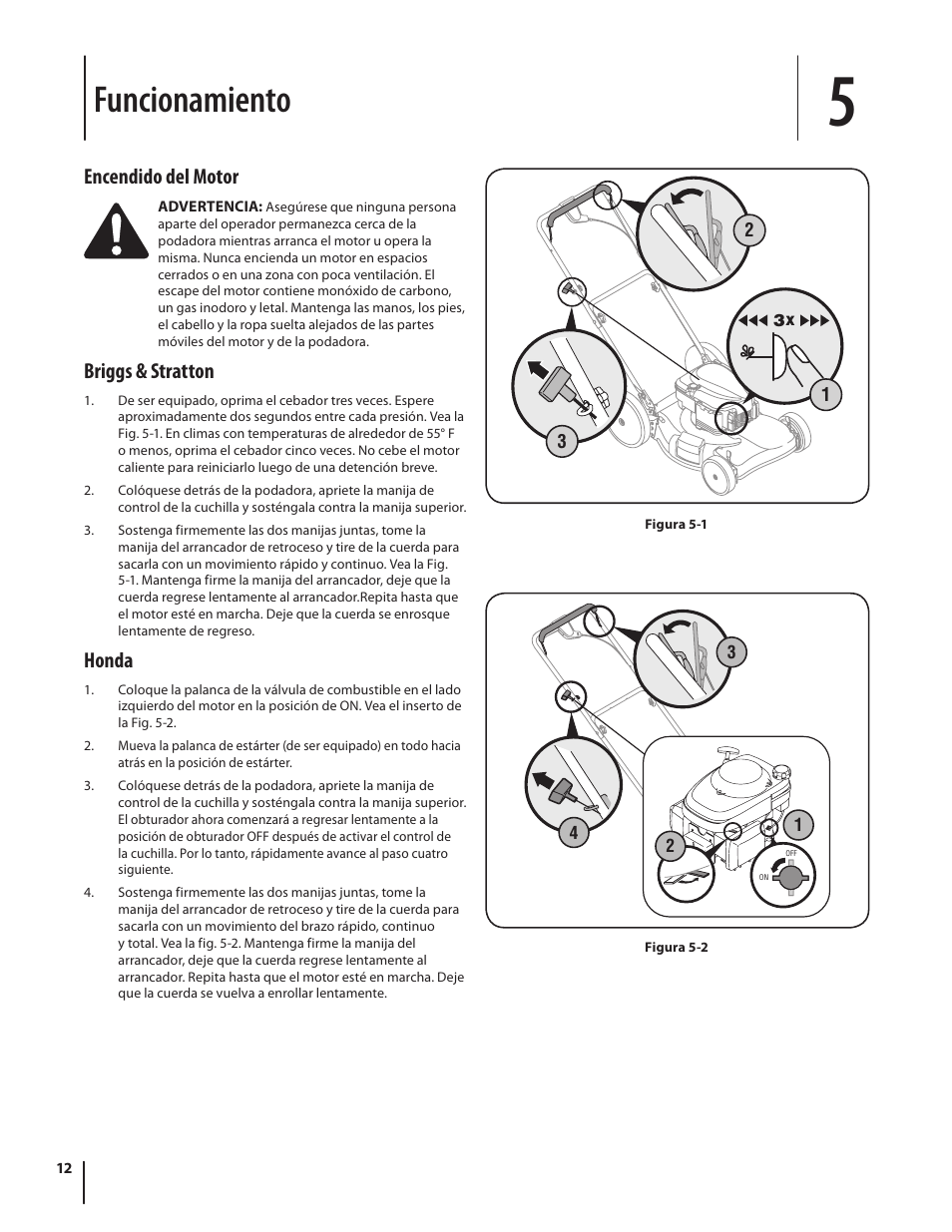 Funcionamiento | Troy-Bilt V560 User Manual | Page 36 / 44