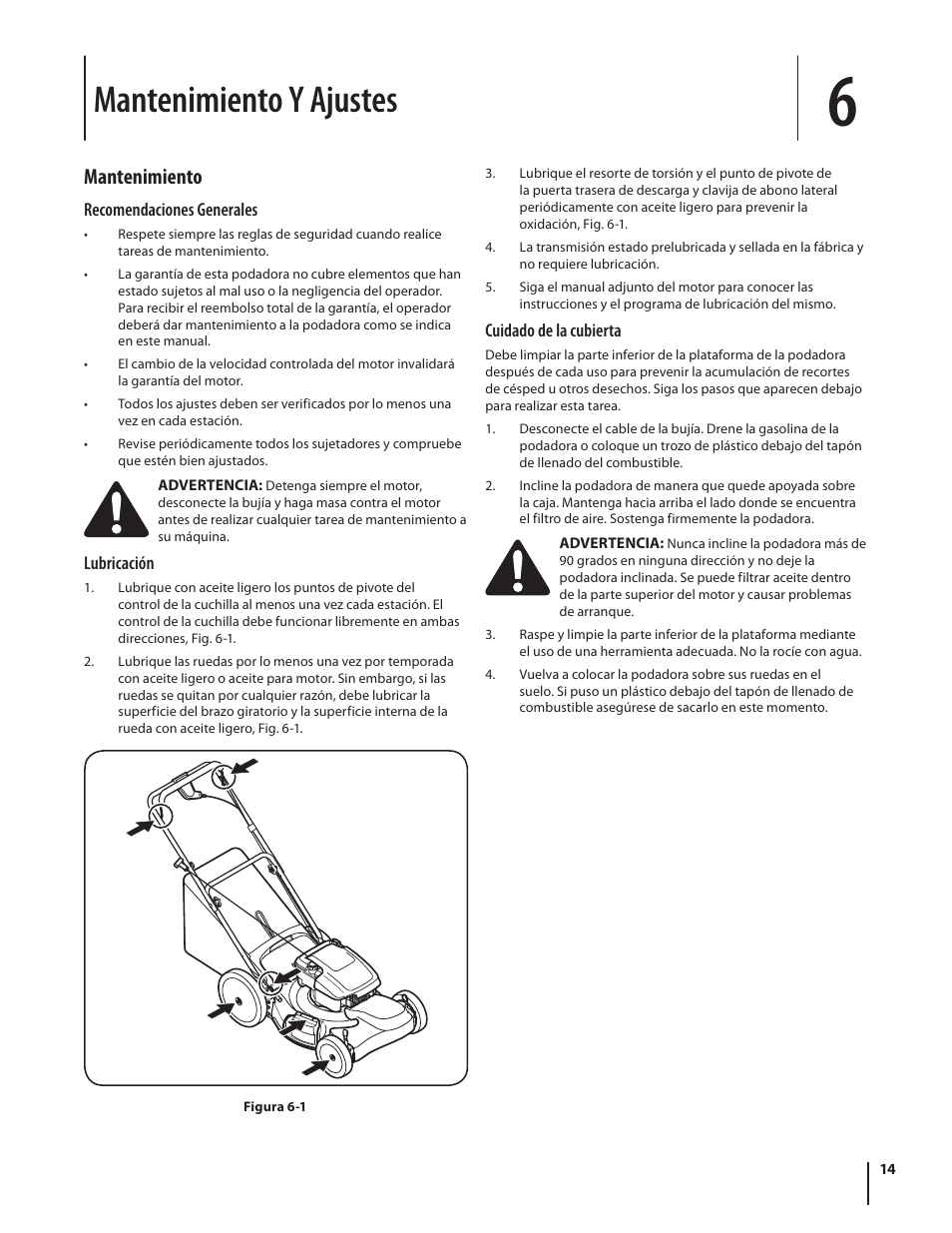 Mantenimiento y ajustes, Mantenimiento | Troy-Bilt V560 User Manual | Page 38 / 44