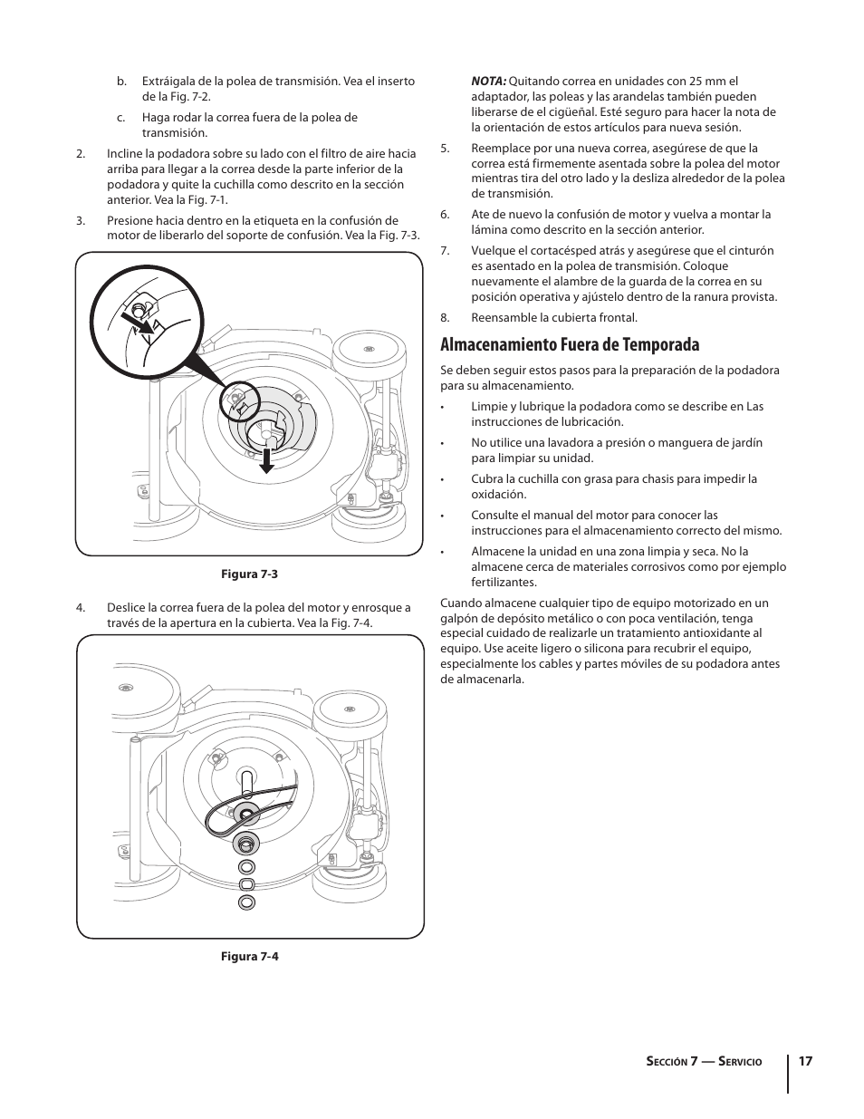 Almacenamiento fuera de temporada | Troy-Bilt V560 User Manual | Page 41 / 44