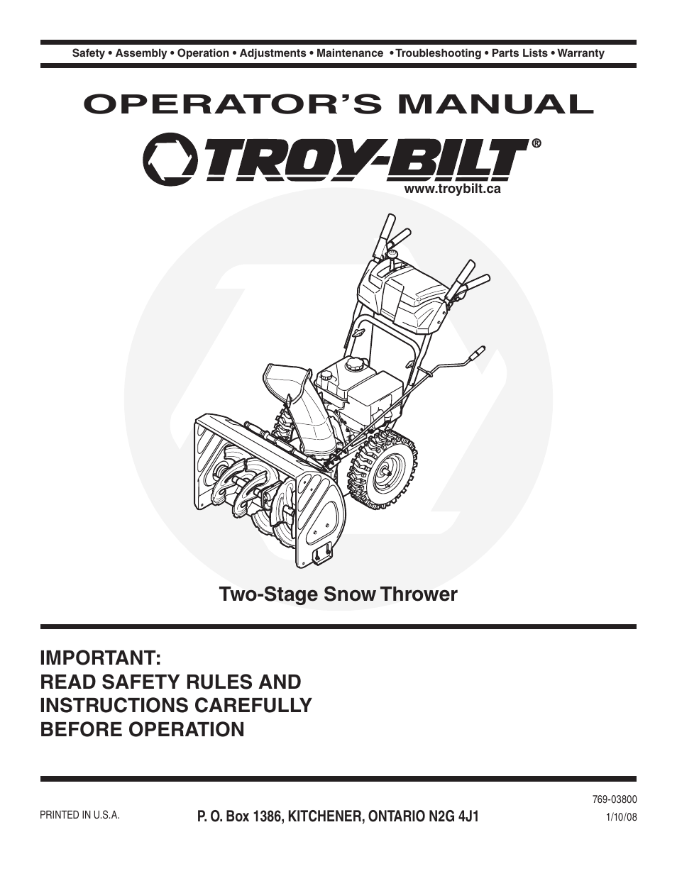 Troy-Bilt 769-03800 User Manual | 52 pages
