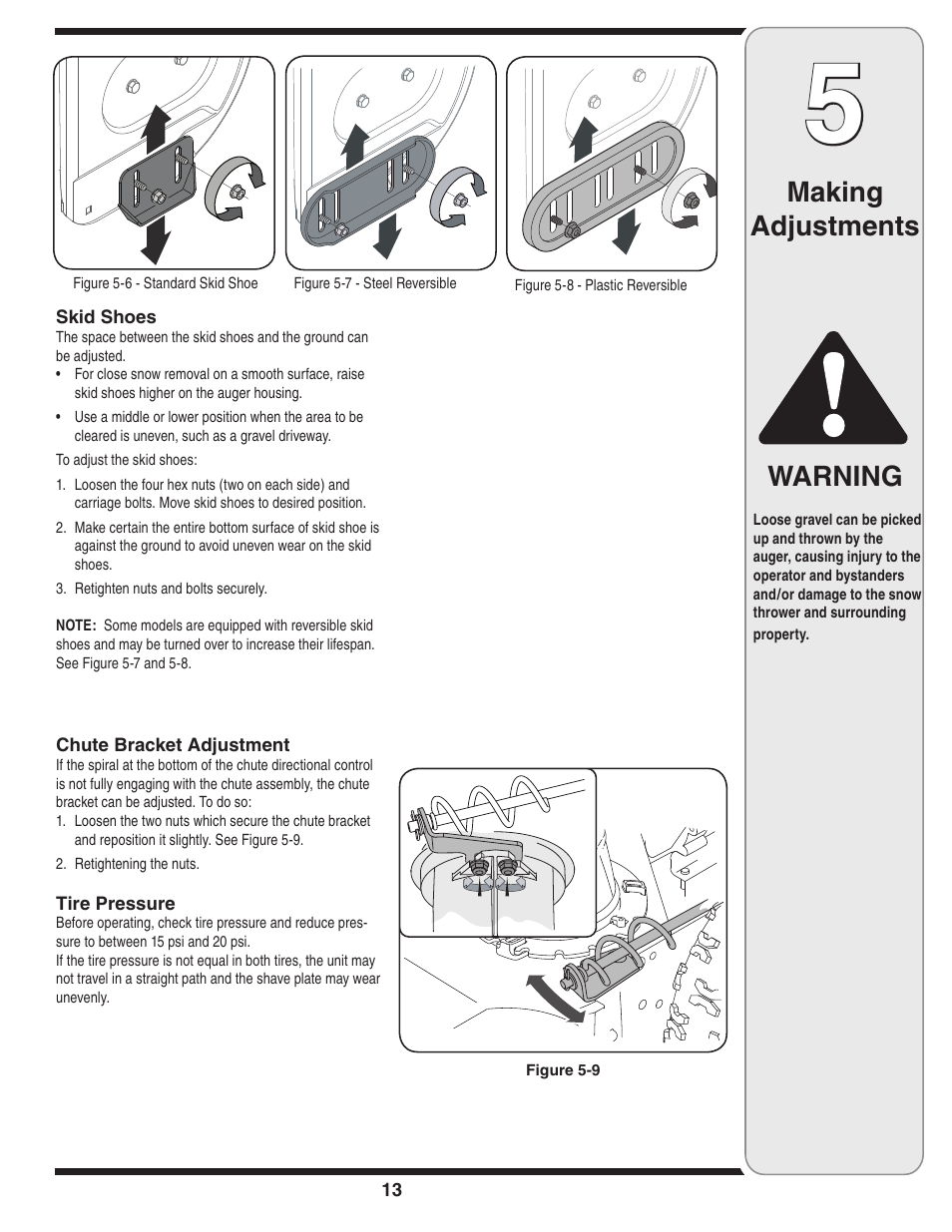 Making adjustments warning | Troy-Bilt 769-03800 User Manual | Page 13 / 52