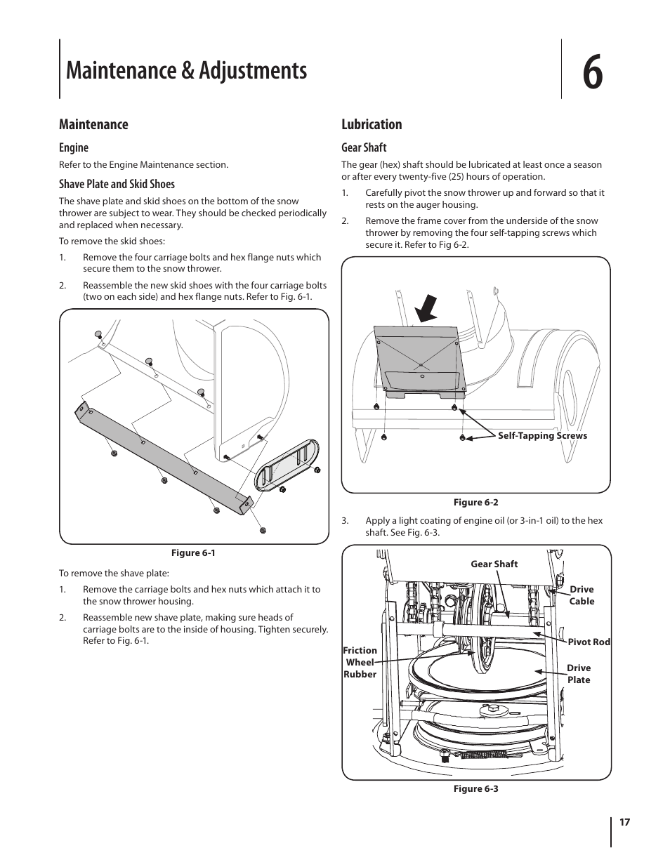 Maintenance & adjustments, Maintenance, Lubrication | Troy-Bilt 2690 User Manual | Page 17 / 32