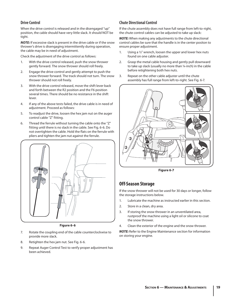 Off-season storage, Drive control, Chute directional control | Troy-Bilt 2690 User Manual | Page 19 / 32