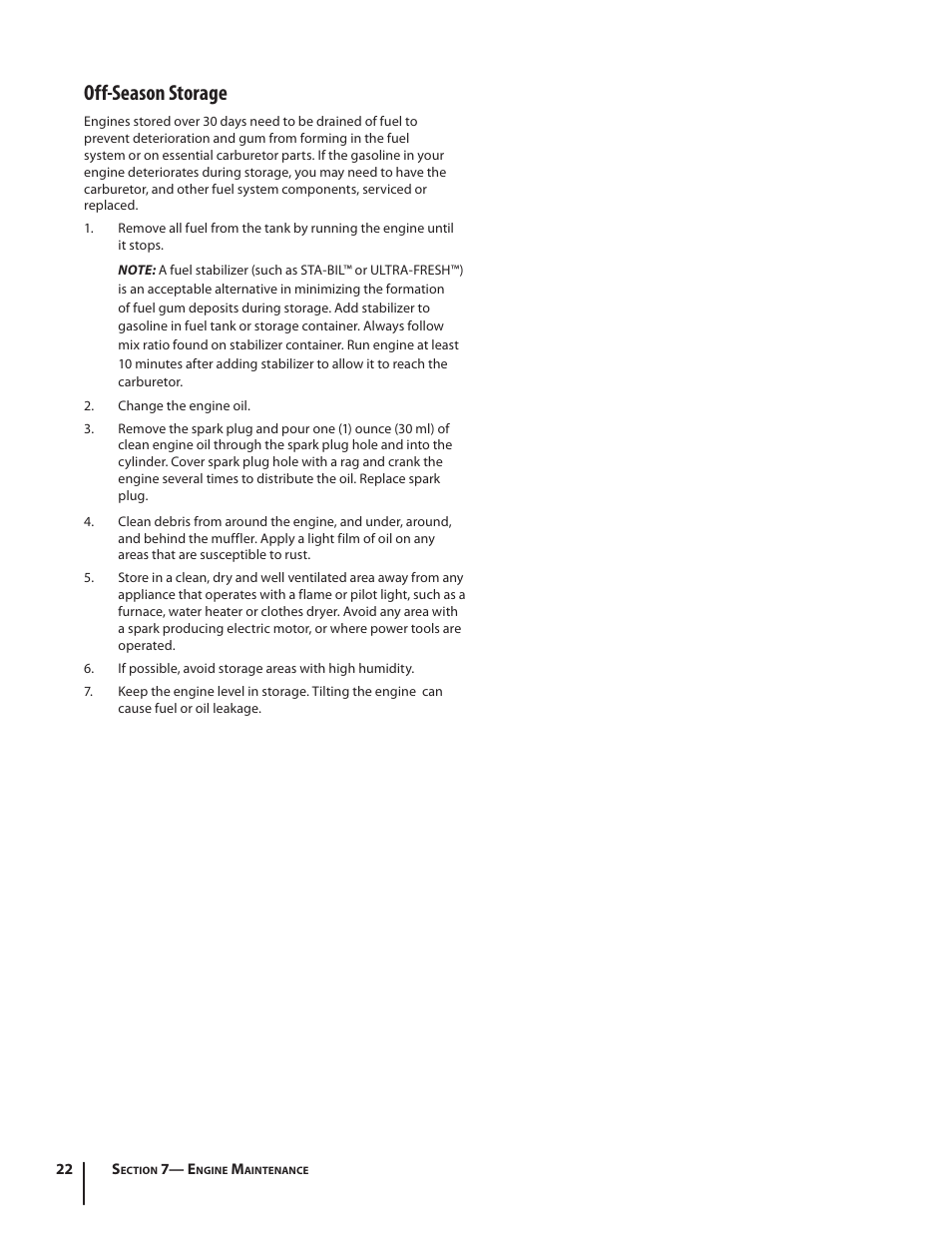 Off-season storage | Troy-Bilt 2690 User Manual | Page 22 / 32