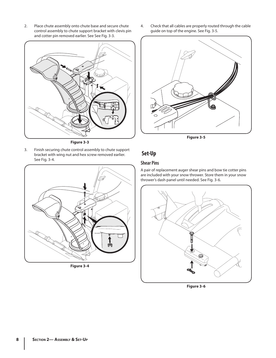 Set-up, Shear pins | Troy-Bilt 2690 User Manual | Page 8 / 32