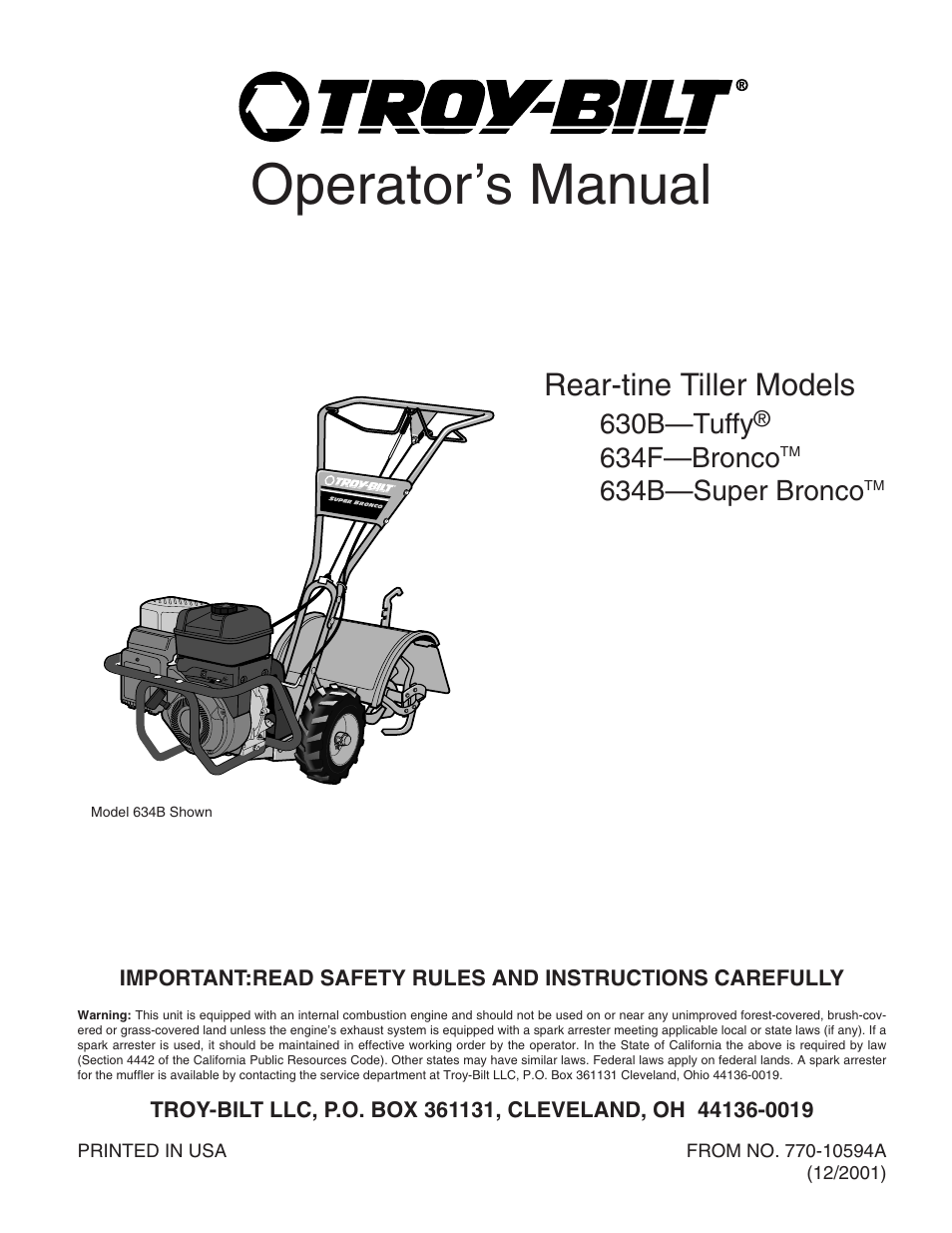 Troy-Bilt 634B-Super Bronco User Manual | 32 pages