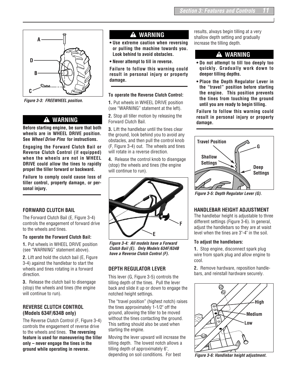 Warning | Troy-Bilt 634B-Super Bronco User Manual | Page 11 / 32