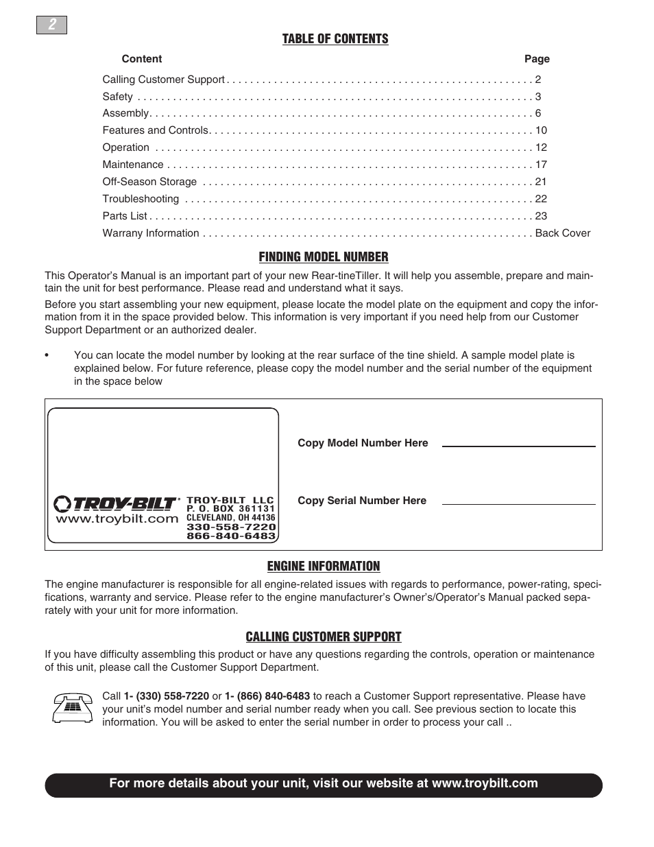 Troy-Bilt 634B-Super Bronco User Manual | Page 2 / 32