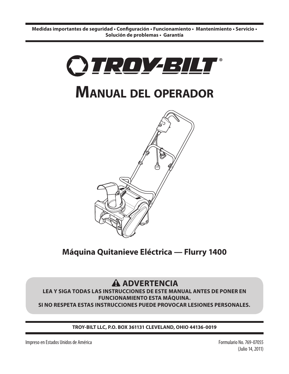 Anual, Operador | Troy-Bilt Electric Snow Thrower Flurry 1400 User Manual | Page 21 / 40