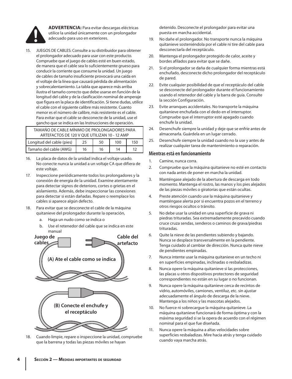 Mientras está en funcionamiento | Troy-Bilt Electric Snow Thrower Flurry 1400 User Manual | Page 24 / 40