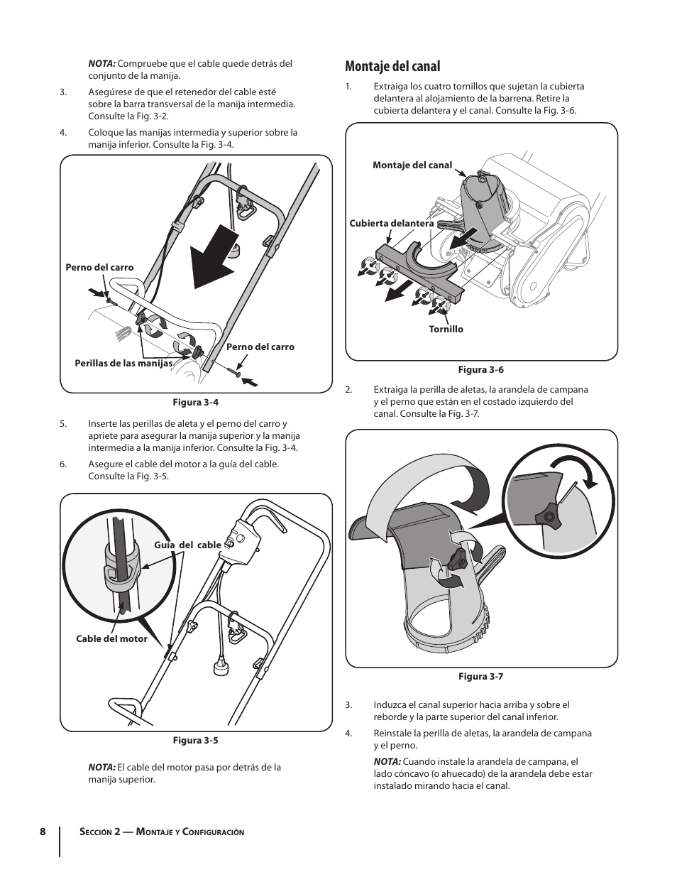 Montaje del canal | Troy-Bilt Electric Snow Thrower Flurry 1400 User Manual | Page 28 / 40