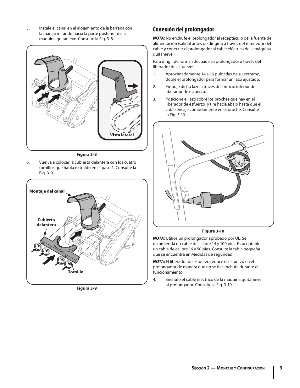 Conexión del prolongador | Troy-Bilt Electric Snow Thrower Flurry 1400 User Manual | Page 29 / 40