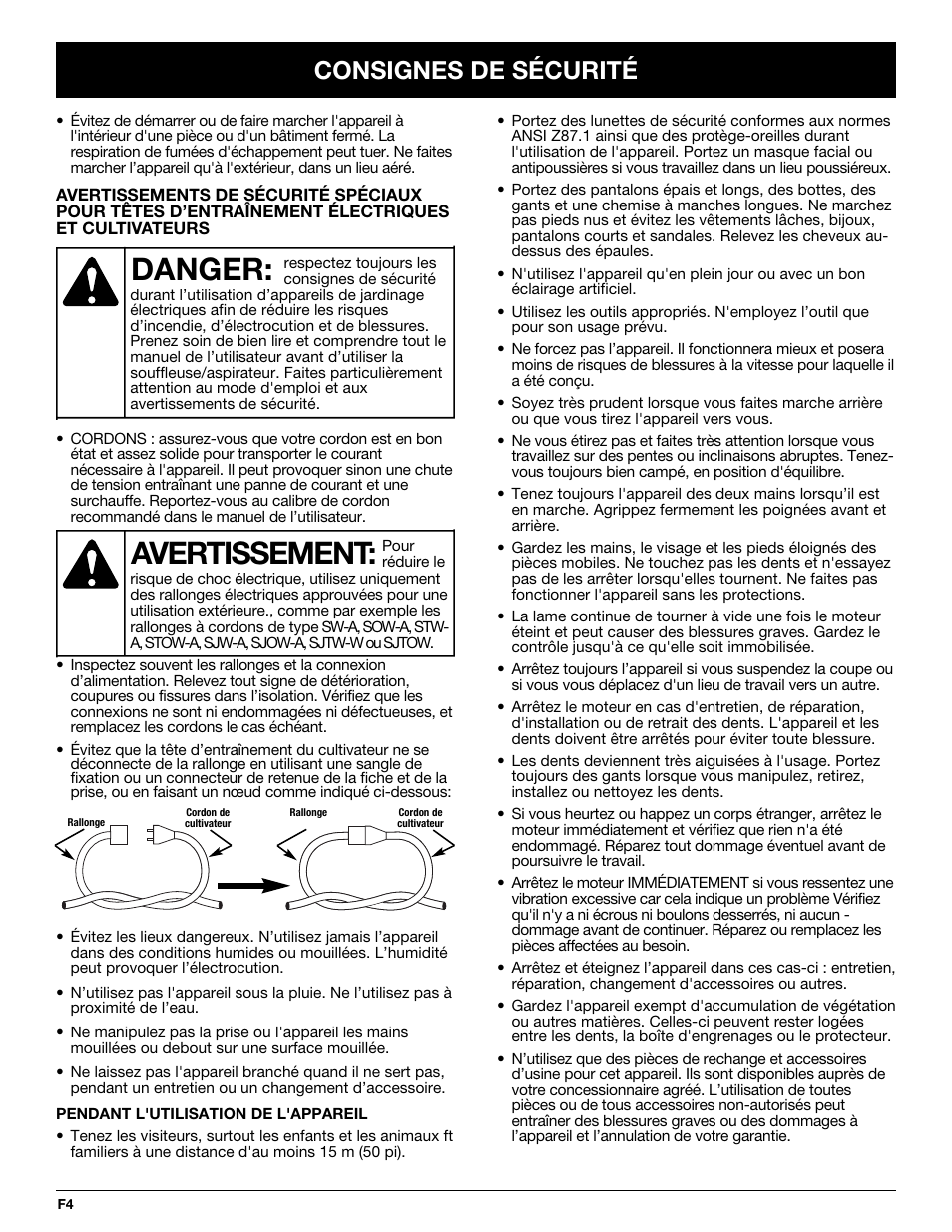 Avertissement, Danger, Consignes de sécurité | Troy-Bilt TBGC User Manual | Page 14 / 32