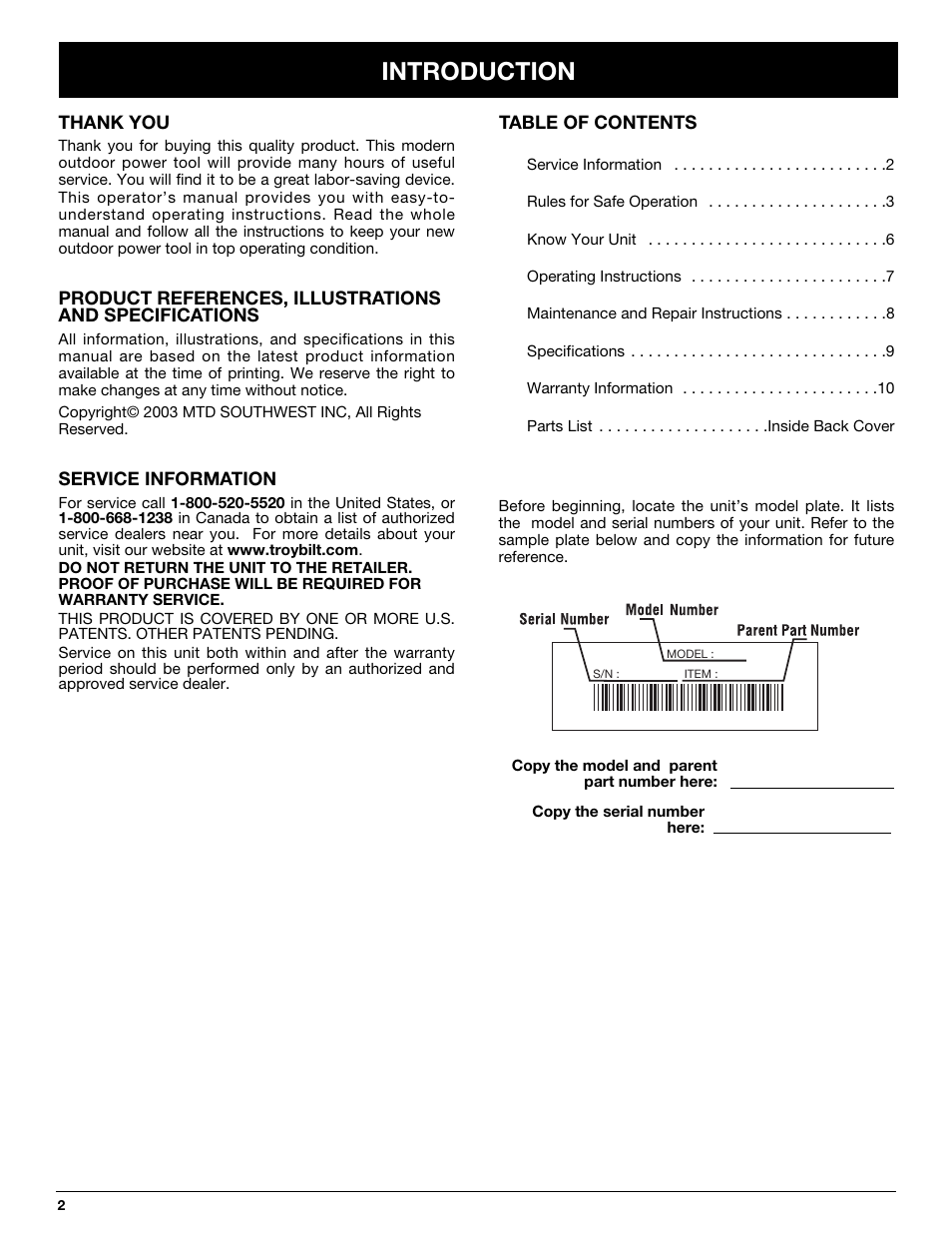 Introduction | Troy-Bilt TBGC User Manual | Page 2 / 32