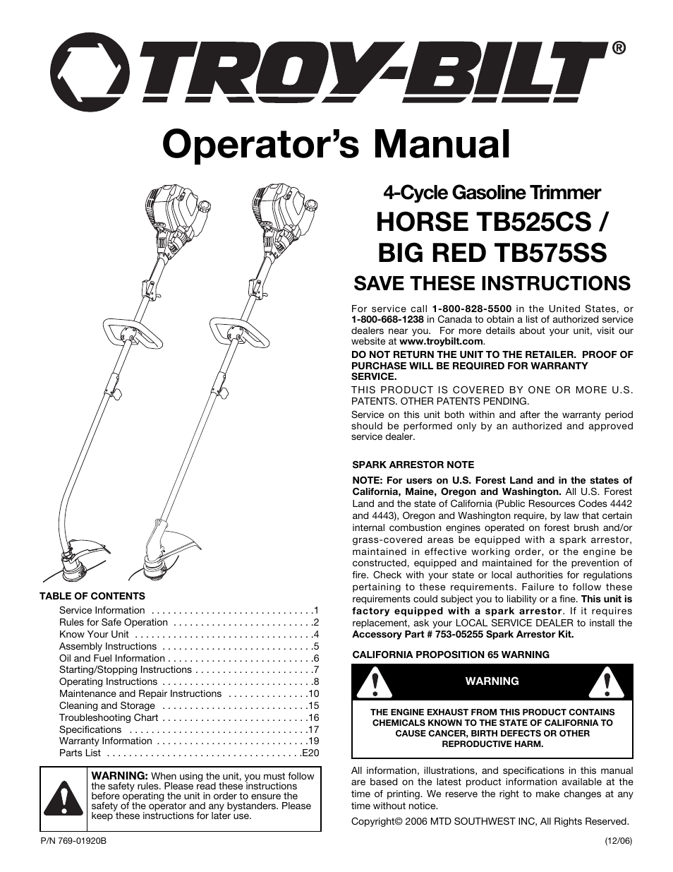 Troy-Bilt TB525CS User Manual | 64 pages