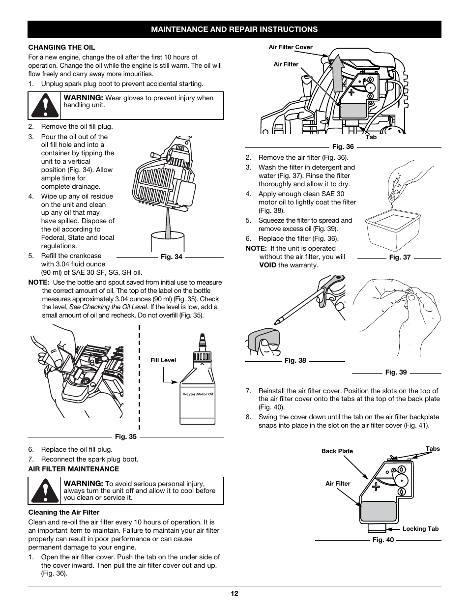 Troy-Bilt TB525CS User Manual | Page 12 / 64