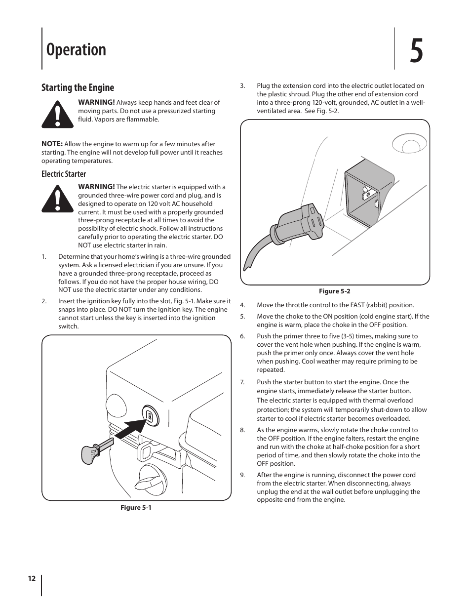 Operation, Starting the engine | Troy-Bilt 769-04000A User Manual | Page 12 / 48