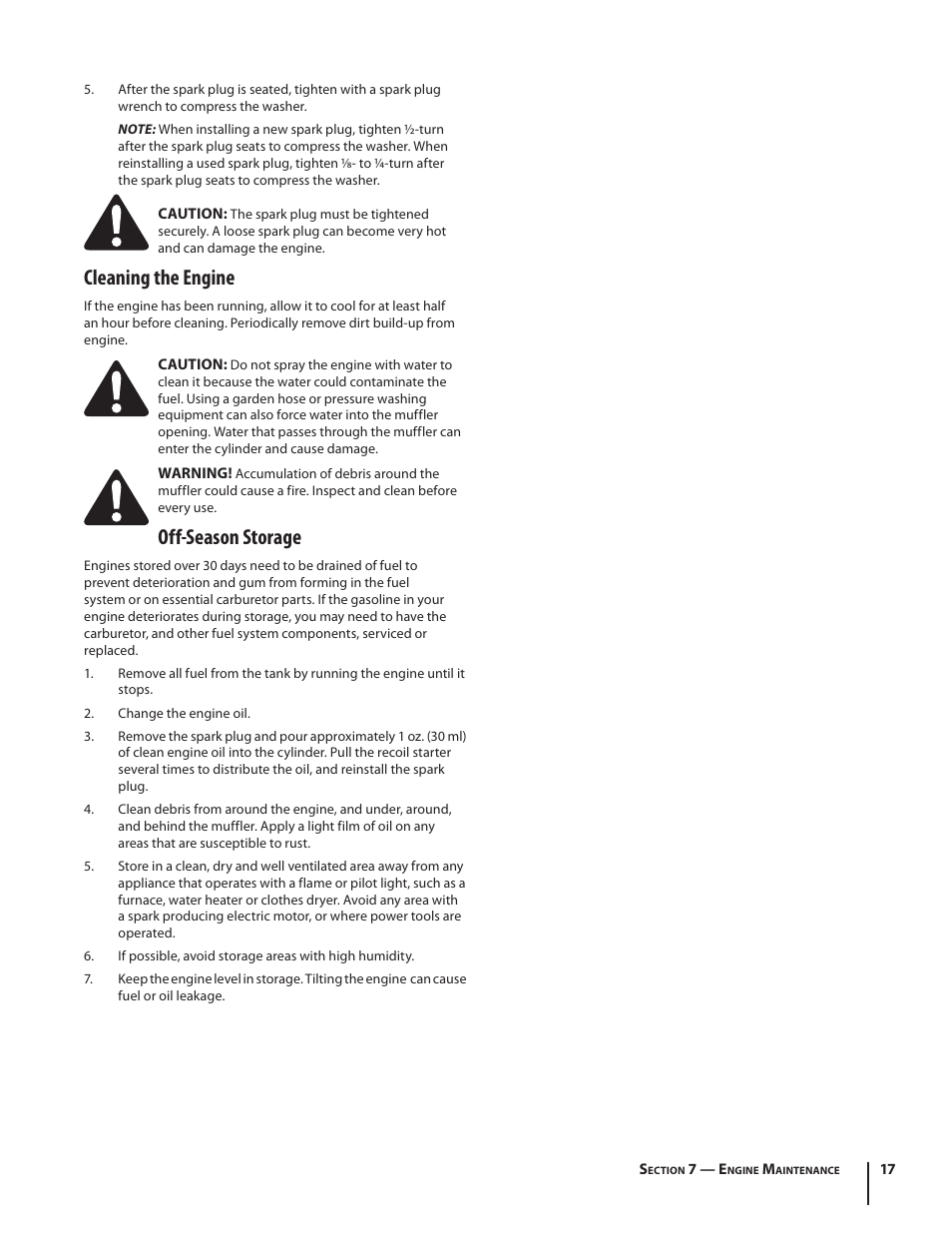 Cleaning the engine, Off-season storage | Troy-Bilt 769-04000A User Manual | Page 17 / 48