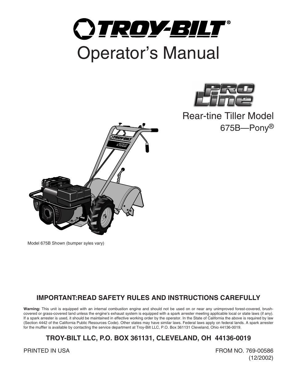 Troy-Bilt 675B--Pony User Manual | 36 pages
