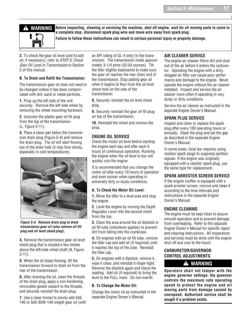 Warning | Troy-Bilt 675B--Pony User Manual | Page 17 / 36