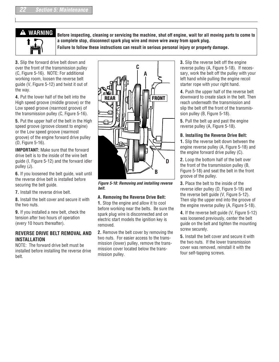 Warning | Troy-Bilt 675B--Pony User Manual | Page 22 / 36