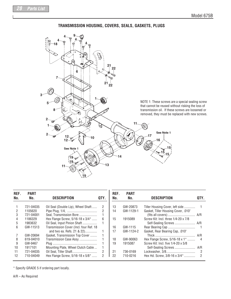 Parts list model 675b | Troy-Bilt 675B--Pony User Manual | Page 28 / 36