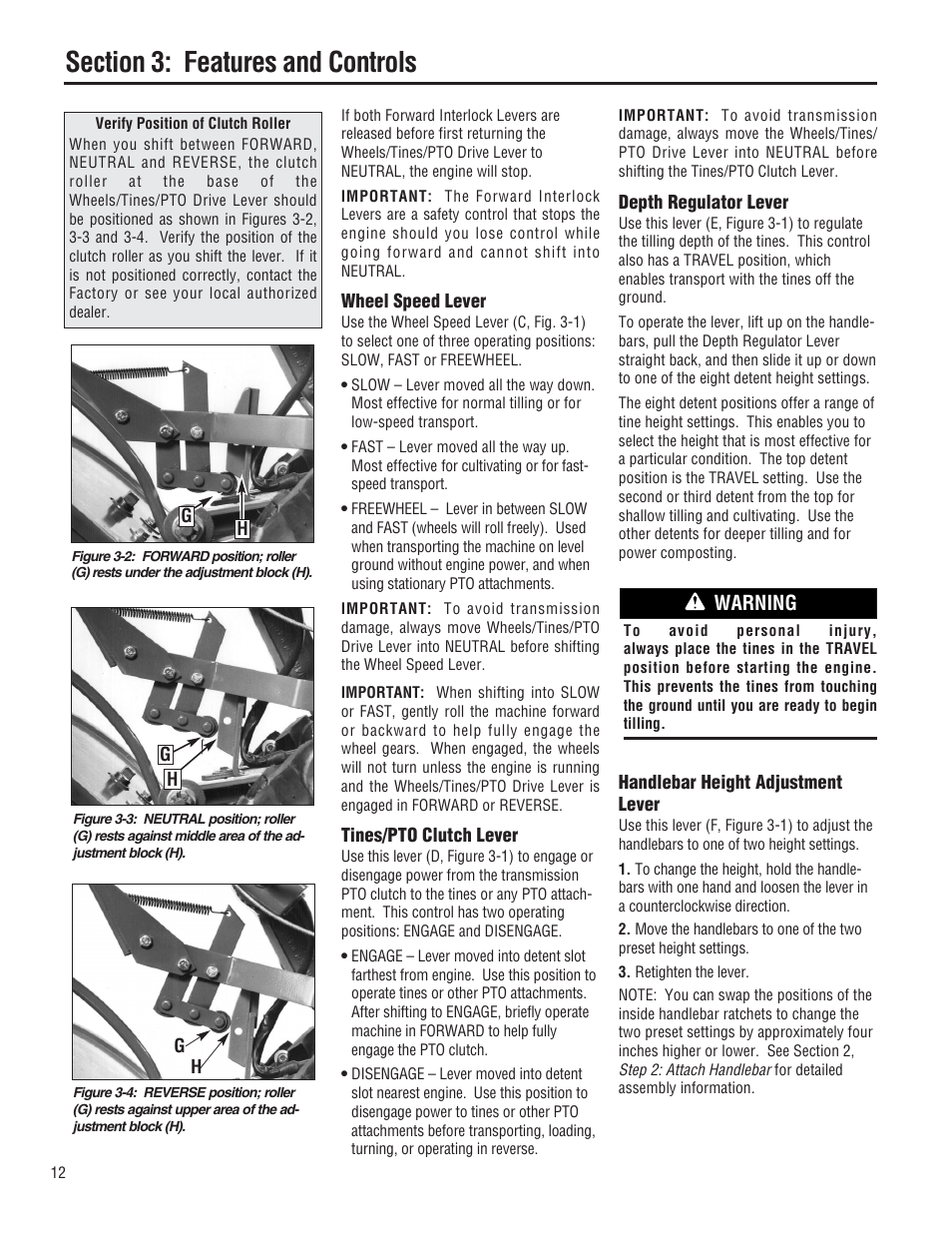 Warning | Troy-Bilt 682J  EN User Manual | Page 12 / 45